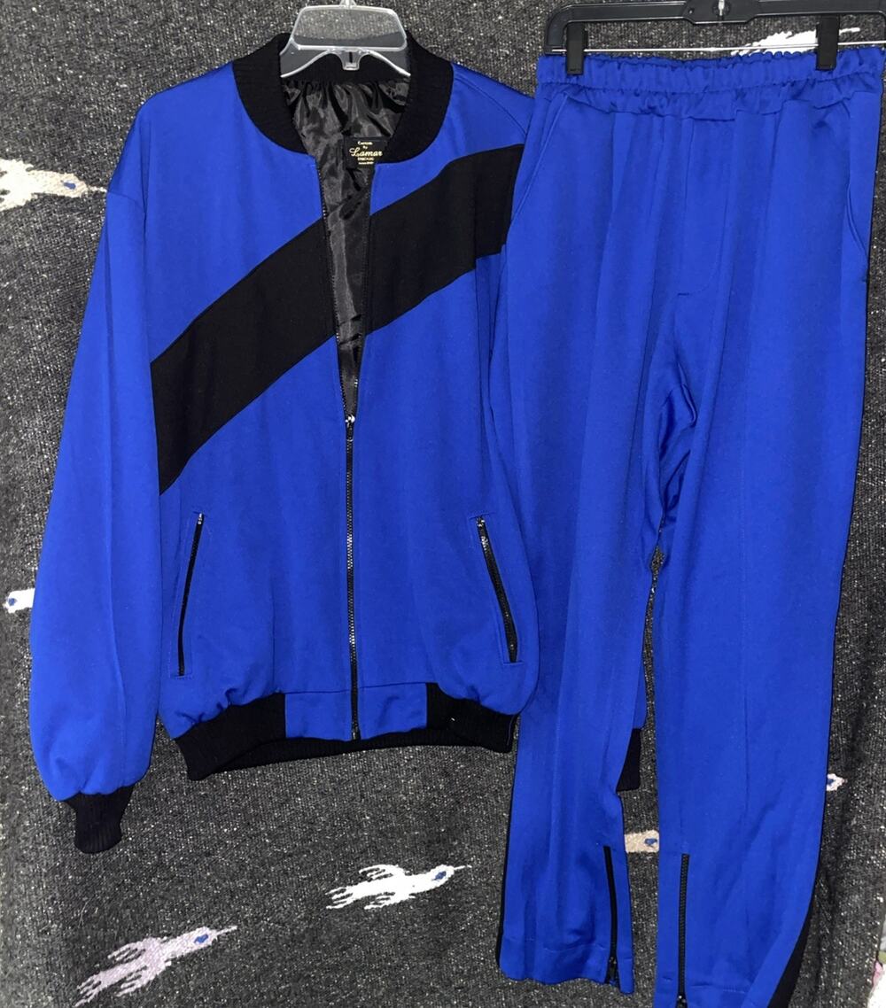 Custom by Lamar Men's Blue And Black Jogger Set One Of A Kind